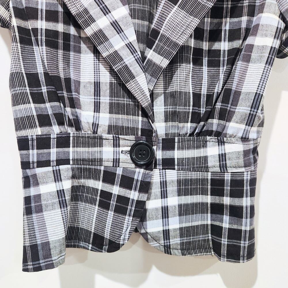 Vintage Charlotte Ruse Black White Plaid Peplum Blazer Size Medium Y2K Academia - Picture 3 of 9
